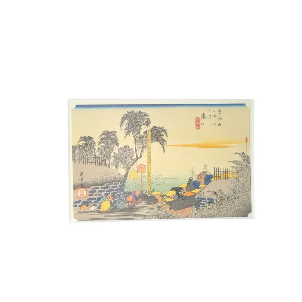 Vintage Japanese Hiroshige Fujikawa Tokaido Woodblock Art Postcard Matted Japan